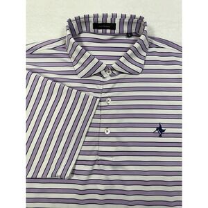 Turtleson Golf Polo Long Sleeve Mens Large Purple White Strip Hummingbird Logo